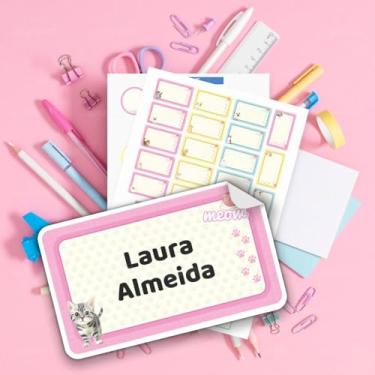 Imagem de Kit de Etiquetas Escolares Personalizadas Gatos 02 com nome, identificação de material escolar infantil