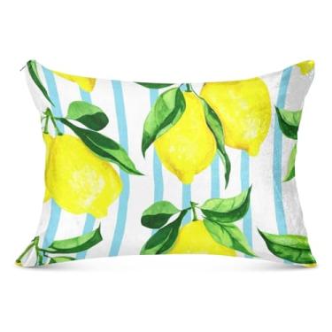 Imagem de Fronhas decorativas de flanela azul e branca com limões amarelos brilhantes tamanho queen king fronha linda decoração de casa, tamanho king, 50,8 cm x 101,6 cm