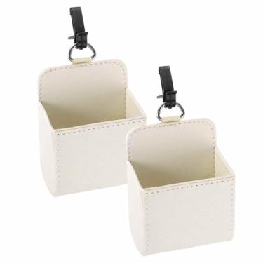 Imagem de HARFINGTON 2 peças bolsa de armazenamento de ventilação de carro couro PU estojo para pendurar veículo organizador portátil bolsa de armazenamento automotivo bolso com gancho para chaves moeda óculos