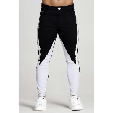 Imagem de Calça Branca Bicolor Super Skinny Masculina Faixa Preta Codi-Masculino