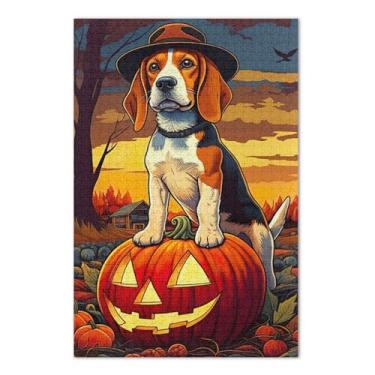 Imagem de Quebra-cabeça 1000 peças adulto cachorro Halloween outono colorido engraçado jogo de quebra-cabeça presente duro grande arte brinquedo de pintura, 75 x 40 centímetros