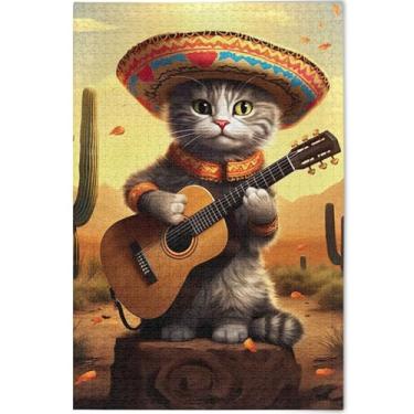 Imagem de Quebra-cabeça de 500 peças de gato fofo personalizado para adultos desenho animado animal arte difícil elefante branco, 52 cm x 37,8 cm