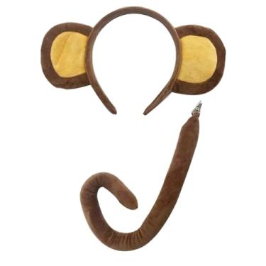 Imagem de MotiveTech Conjunto de orelhas e rabo de macaco - Lindos acessórios de fantasia para festas temáticas e carnavais, Café Leve