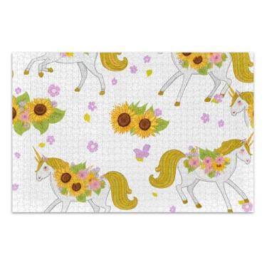 Imagem de Quebra-cabeças para adultos 1000 peças engraçados unicórnios caprichosos girassóis arte decoração pintura cena de inverno quebra-cabeça presentes para jogo de elefante branco, 75 x 40 centímetros