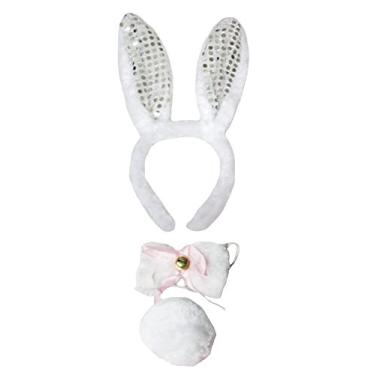 Imagem de Petitebella Tiara de orelha de coelho, 3 peças, fantasia (branco/branco lantejoulas, tamanho único)