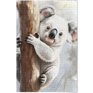 Imagem de Quebra-cabeça personalizado fofo urso coala impressão animal 1000 peças adultos arte colorida divertido família quebra-cabeça presentes para amantes de quebra-cabeça, 75 x 50 cm