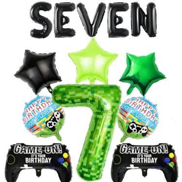 Imagem de Video Games 7th Birthday Level 7 Balloons Birthday Balloons Video Game Party Decorations Blue Number 7 Balloon