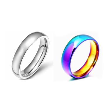 Imagem de Alianças de casamento de aço inoxidável para homens e mulheres, 6 mm, 8 mm, prata/preto/dourado, abobadado básico, altamente polido, 6mm, Aço inoxidável, Sem pedra preciosa