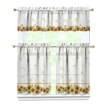 Imagem de Tapesb Conjunto de cortina e saia de cozinha de girassol com 3 peças engraçadas cortinas de janela pequenas sobre a pia essenciais para decoração de cozinha, quarto, lavanderia, 70 x 91 cm