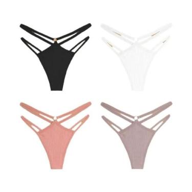 Imagem de Calcinhas De Algodão Listradas De Cintura Baixa Para Mulheres, 4 Peças