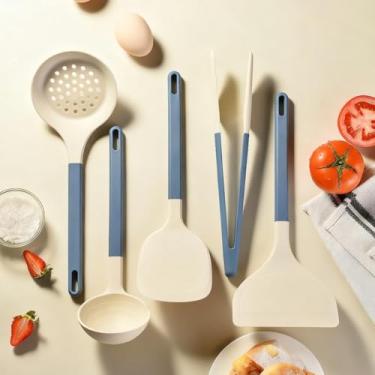 Imagem de Conjunto grande de utensílios de cozinha de silicone para panelas antiaderentes, conjunto de espátula de cozinha resistente ao calor de 230 °C com suporte, pode ser lavado na lava-louças, livre de BPA