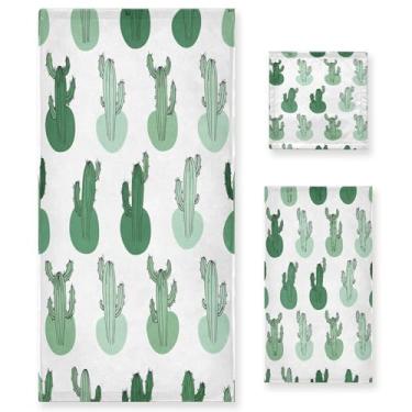 Imagem de xigua Conjunto de toalhas de banheiro de cacto fofo absorvente macio 3 peças toalha de banho toalha de mão toalhas decorativas para banheiro, academia, hotel, praia, piscina