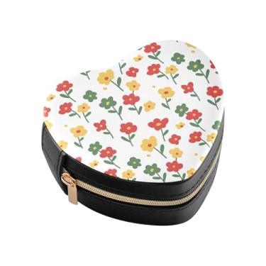 Imagem de Burbuja Caixa de joias com flores em forma de coração, mini estojo de viagem para mulheres e meninas, organizador portátil de armazenamento para brincos, anéis, colares e pulseiras