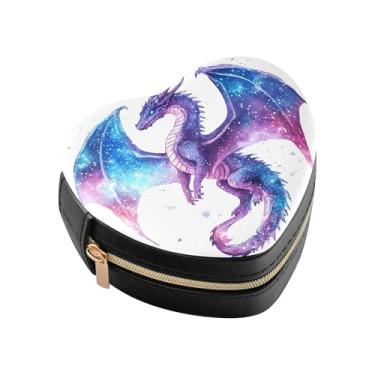 Imagem de Burbuja Caixa de joias de dragão com galáxia roxa em forma de coração, mini estojo de viagem para mulheres e meninas, organizador portátil de armazenamento para brincos, anéis, colares e pulseiras