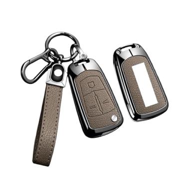 Imagem de Capa para chave remota de couro de liga de zinco para carro compatível com Opel/Astra JH/Corsa/Insignia/Mokka/Zafira/Meriva Acessor de chaveiro protetor(B Light Brown 2)