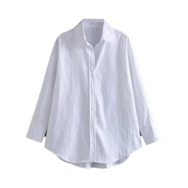 Imagem de Camisa Feminina De Manga Longa Listrada Com Lapela, Ajuste Solto, Pope