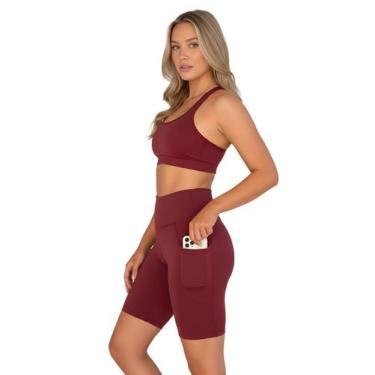Imagem de Bermuda Fitness Feminina Com Bolsos Laterais Para Celular Cor:VinhoTam