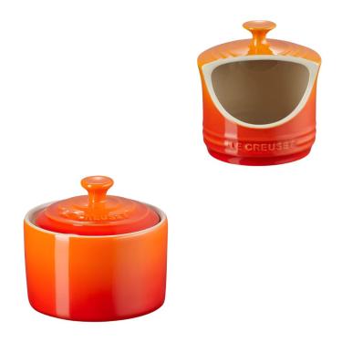 Imagem de KIT LE CREUSET AÇUCAREIRO E PORTA SAL EM CERÃMICA LARANJA