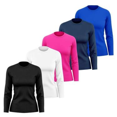 Imagem de Kit 5 Camisetas Manga Longa Segunda Pele Feminina Lisa Dry Academia Fit-Feminino