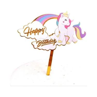 Imagem de Topo De Bolo De Unicórnio Com Arco-íris Para Meninas, 9 Peças, Decoraç