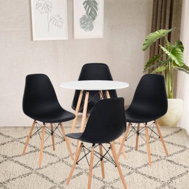 Imagem de Kit Mesa Jantar Eiffel 80 Branca com 4 Cadeiras Eiffel Preto Branco/Preto