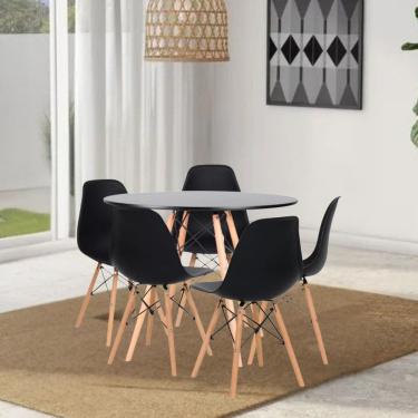Imagem de Conjunto Mesa de Jantar 120cm Redonda com 05 Cadeiras Eiffel Preto