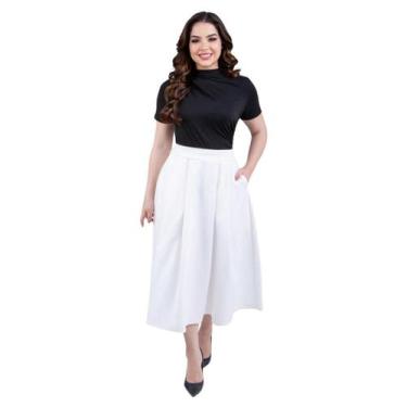 Imagem de Saia Midi Feminina De Alfaiataria Plissada Com Forro Elegante - KOPYTT