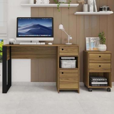 Imagem de Kit Conjunto Escritório Mesa E Gaveteiro Marrom Sky Caemmun - CAEMMUN 