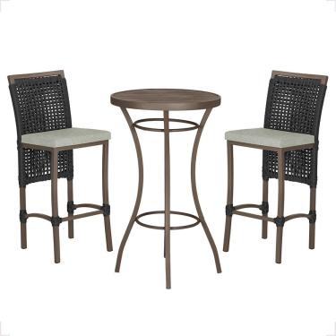 Imagem de Mesa Bistrô 2 Banquetas Roma Marrom Corda Náutica 3 Trama Preto