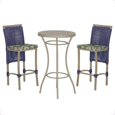 Imagem de Mesa Bistrô 2 Banquetas Roma Corda Náutica Estofado 5 Trama Azul