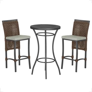 Imagem de Mesa Bistrô Com 2 Banquetas Roma Preta Corda Náutica 3 Trama Marrom