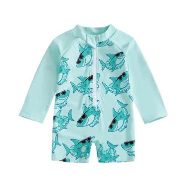 Imagem de Maiô Infantil Com Estampa De Tubarão Para Meninos, Roupa De Banho De M