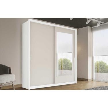 Imagem de Guarda Roupa Casal Porto 2 Portas de Correr 2 Gavetas MDF-MDP com Espelho Branco-Creme...