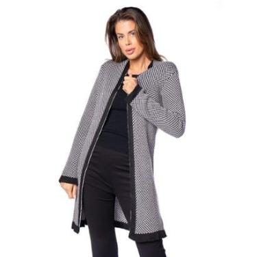 Imagem de Casaco Feminino Oliveira Malhas Tricot Alongado Preto-Feminino