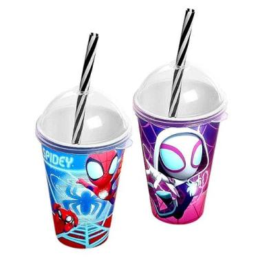 Imagem de Kit 2 Copos Homem Aranha Spidey Baby com Canudo Shake 280ml Infantil -