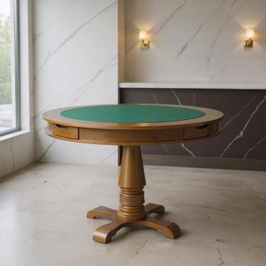 Imagem de Mesa de Jogos Redonda Victoria G36 para Poker e Carteado com Tampo Reversível Gavetas e Porta Copos Amêndoa Gran Belo