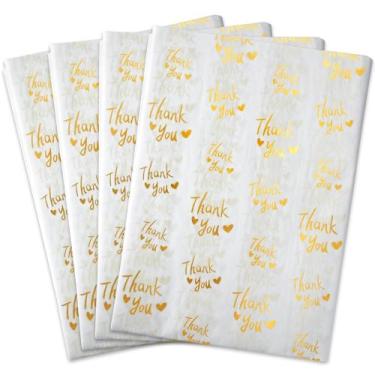 Imagem de Papel de seda MR FIVE branco com ouro metálico Thank You 100 folhas