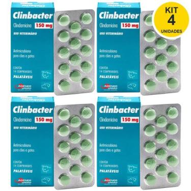 Imagem de Kit 4 Antimicrobiano Clinbacter 150mg Cães E Gatos Agener Original - A