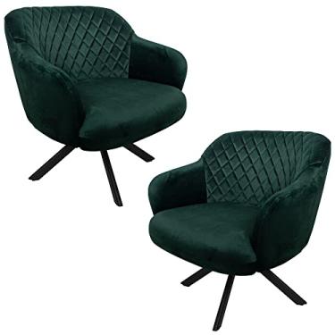 Imagem de Kit 2 Poltronas Decorativas Kitana Pés Preto Giratório Veludo Verde - Gran Belo