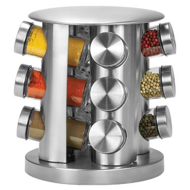 Imagem de Conjunto Porta Condimentos com Suporte Giratório Inox Euro Home 12 Peças - Transparente