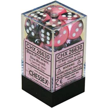 Imagem de Conjunto de dados DND - Chessex D&D Dice-16 mm Gêmei preto, rosa e branco plástico poliédrico conjunto de dados - Dungeons and Dragons Dice inclui 12 dados - D6 (CHX26630)