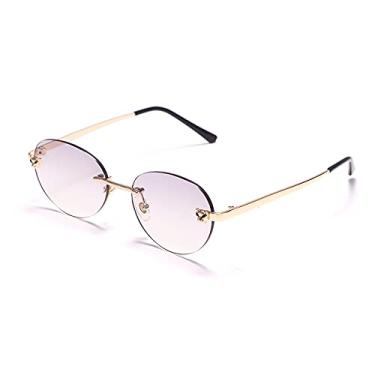 Imagem de Óculos de sol ovais sem aro retrô feminino designer de luxo tons gradiente masculino óculos de sol uv400 vintage óculos, 4, tamanho único