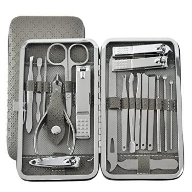Imagem de 19 Pçs Conjunto de Manicure Cortadores de Unhas Kit de Pedicure Kit de Manicure em Aço Inoxidável Cortadores de Unhas Kit de Cuidados Profissionais Ferramentas para Unhas, Cinzento