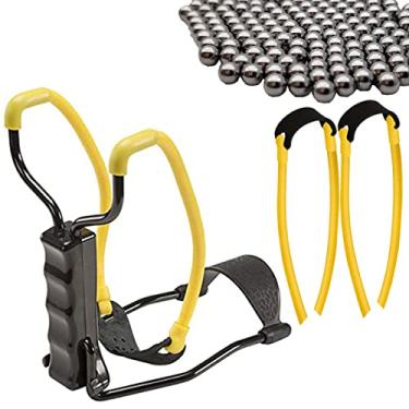 Imagem de O estilingue dobrável com 2 peças de pulseira de substituição de estilingue e 100 bolas de aço e protetor de pulso é conveniente para carregar a catapulta de caça na selva brinquedos ao ar livre jogo