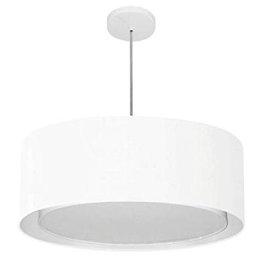 Imagem de Lustre Pendente Cilíndrico Duplo Cúpula Tecido 25/60x50 cm, Vivare Iluminação, Pendente4297 BR, Branco, Grande