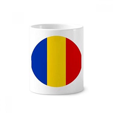 Imagem de Bandeira nacional da Romênia com estampa de símbolo europeu, suporte para caneta, caneca de cerâmica branca 355 ml