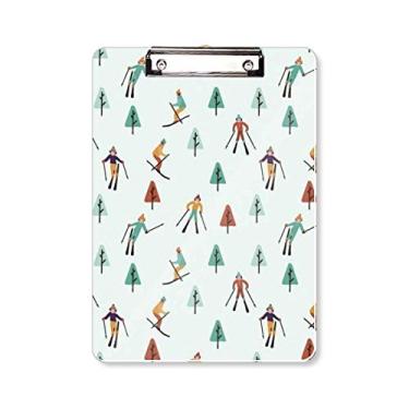 Imagem de Prancheta de ilustração de desenho animado esporte inverno esqui atleta placa de apoio A4