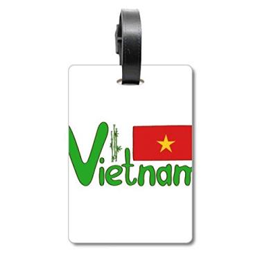 Imagem de Bandeira nacional do Vietnã com estampa verde vermelha, etiqueta de bagagem para cartão de bagagem