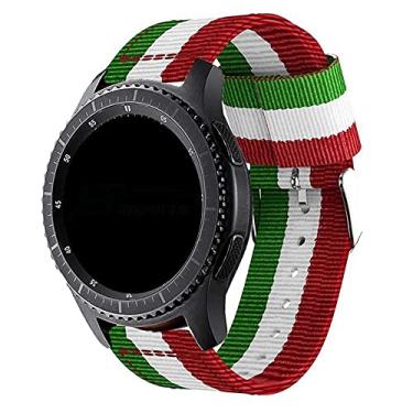 Imagem de Pulseira 22mm Nylon Listrada compatível com Samsung Galaxy Watch 3 45mm - Galaxy Watch 46mm - Gear S3 Frontier - Amazfit GTR 47mm - Amazfit GTR 2 - Marca LTIMPORTS (Verde/Branco/Vermelho)