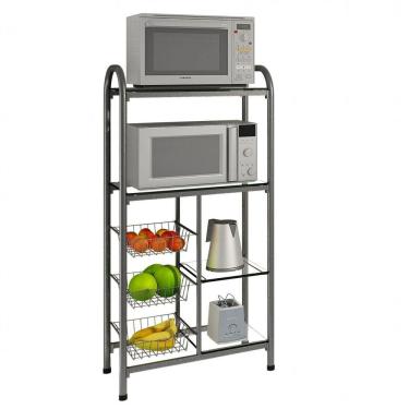 Imagem de Fruteira de Aço 3 Cestas 4 Prateleiras de Vidro Bélgica BM Móveis Tubulares Prata